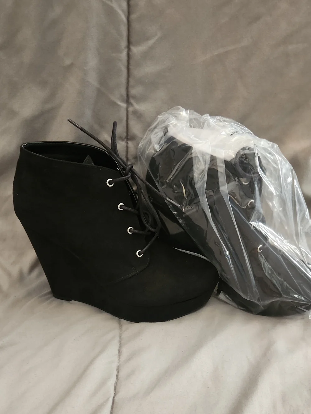 G by Guess Black Suede Lace-Up Wedge Booties